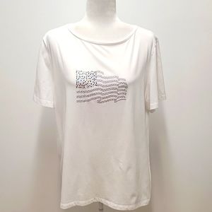 Coral Bay White T-Shirt American Flag w/Gold/Silver Blue Studs and Stars Size XL